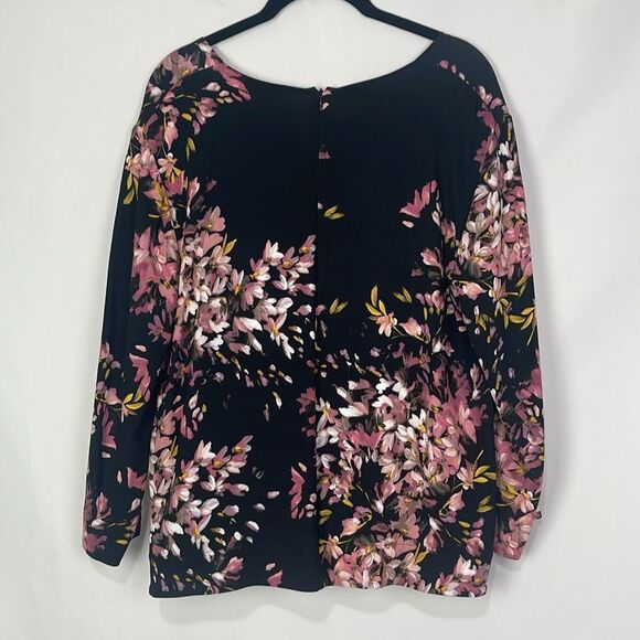 Escada Black Pink Floral V Neck Top - Picture 5 of 7